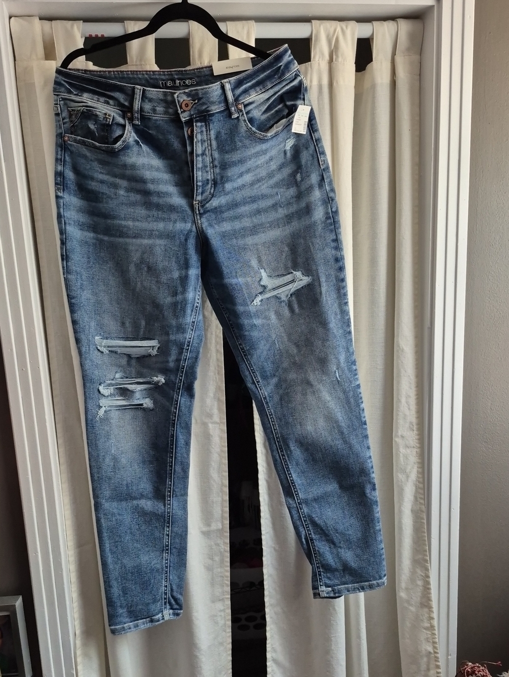 New Maurices Edgely Medium Blue Distressed Slim Straight Jeans